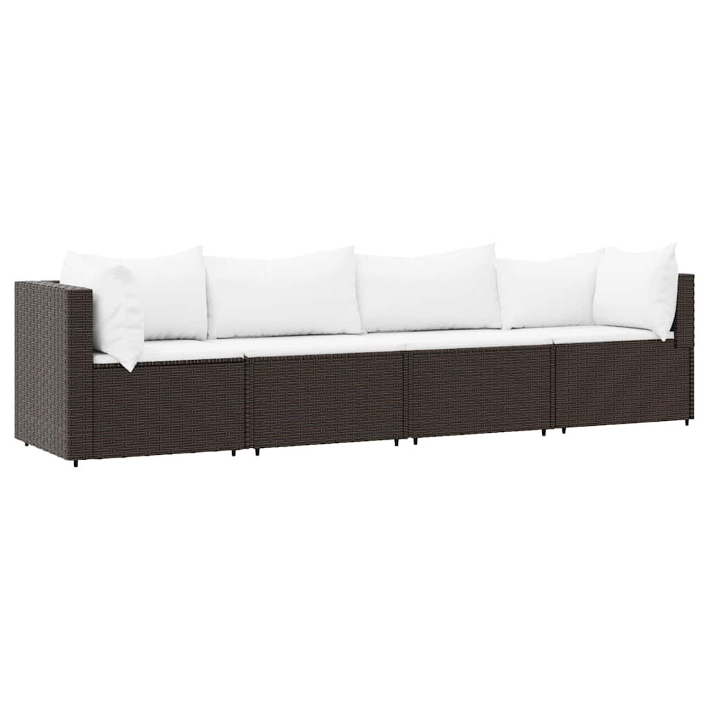 vidaXL 4 Piece Garden Lounge Set with Cushions Brown Poly Rattan