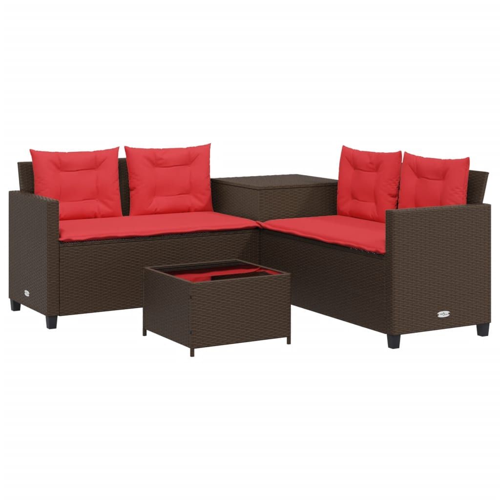 vidaXL Garden Sofa with Table and Cushions L-Shaped Brown Poly Rattan