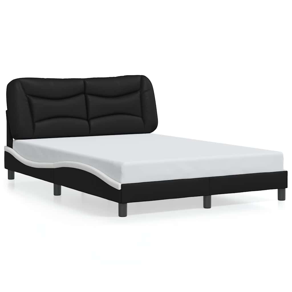 vidaXL Bed Frame without Mattress "Hvar" Black and White 53.9"x74.8" Faux Leather