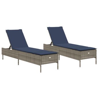 vidaXL Sun Loungers with Cushions 2 pcs Gray Poly Rattan