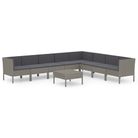 vidaXL 9 Piece Garden Lounge Set with Cushions Poly Rattan Grey