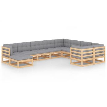 vidaXL 10 Piece Garden Lounge Set with Cushions Solid Wood Pine