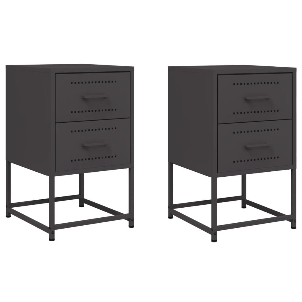 vidaXL Bedside Cabinets 2 pcs Black 14.2"x15.4"x23.8" Steel