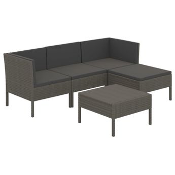 vidaXL 5 Piece Patio Lounge Set with Cushions Poly Rattan Gray