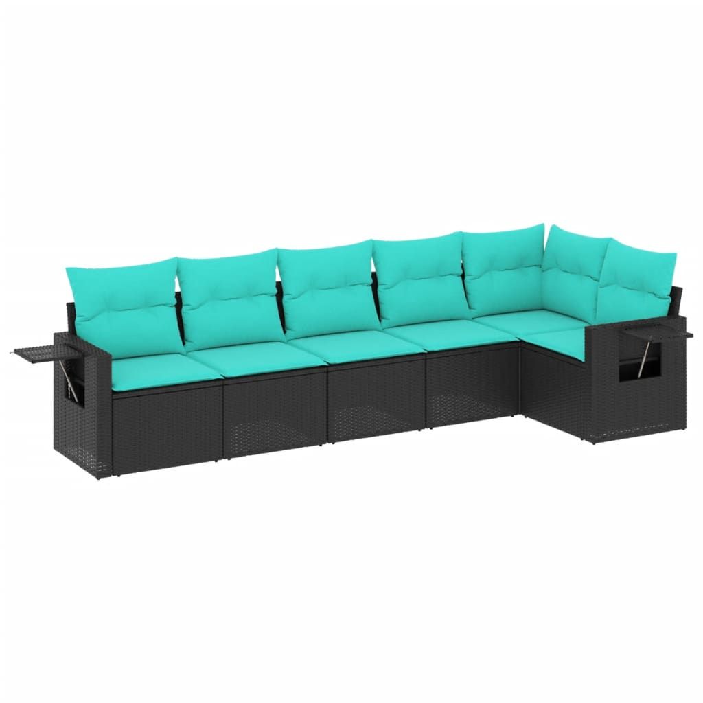 vidaXL 6 Piece Garden Sofa Set with Cushions Black Poly Rattan