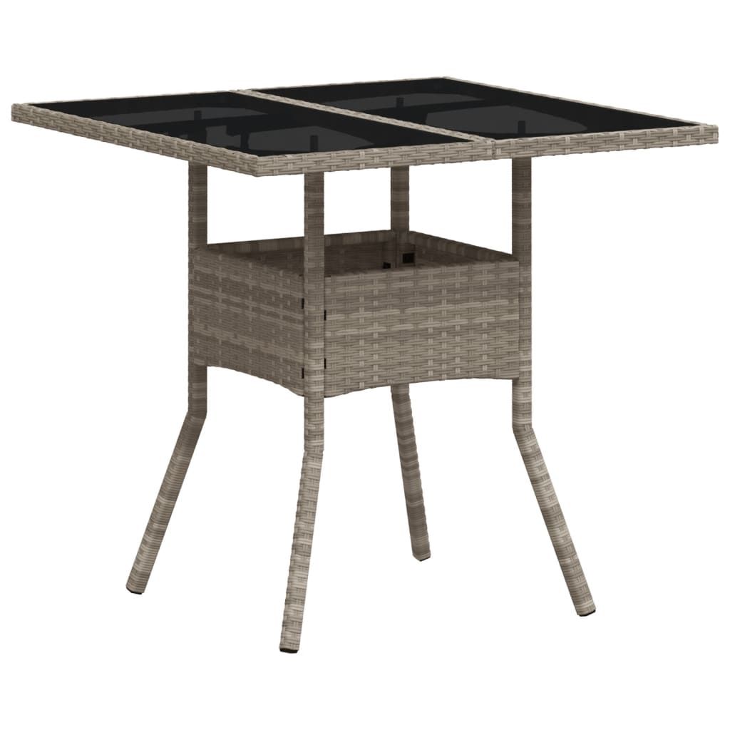 vidaXL Patio Table with Glass Top Light Gray 31.5"x31.5"x29.5" Poly Rattan
