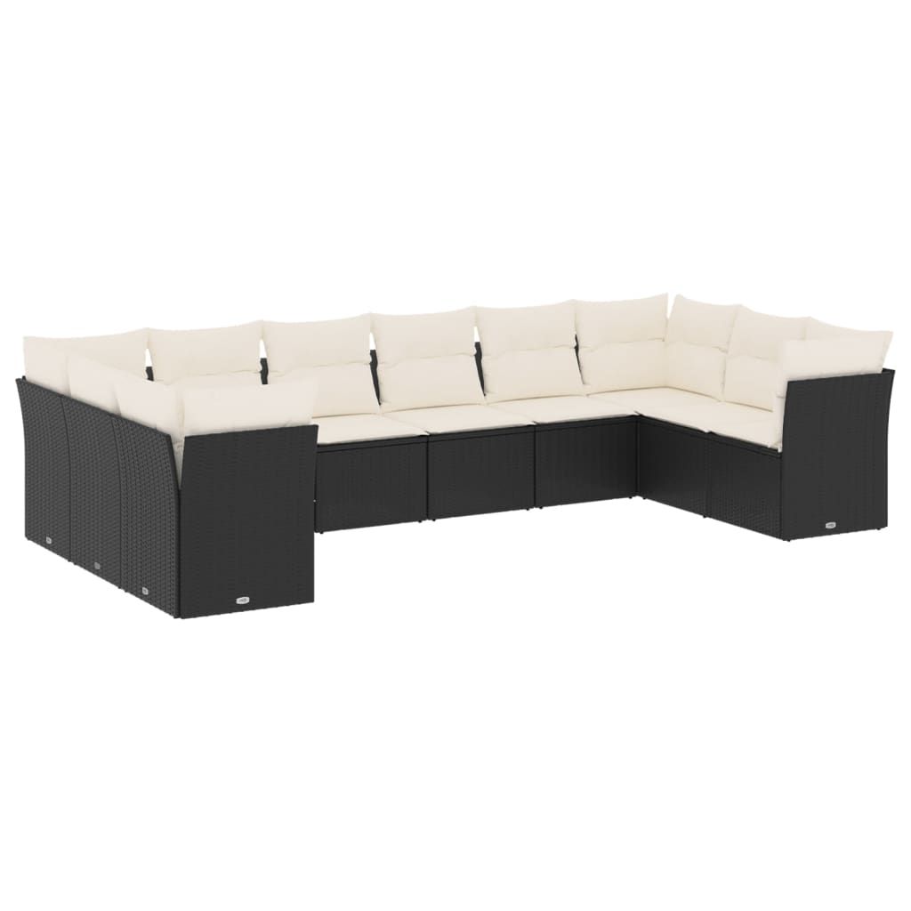 vidaXL 10 Piece Garden Sofa Set with Cushions Black Poly Rattan