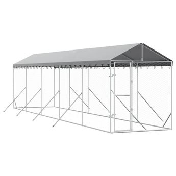 vidaXL Outdoor Dog Kennel with Roof Silver 2x10x2.5 m Galvanised Steel