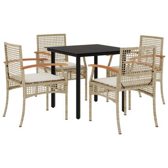 vidaXL 5 Piece Garden Dining Set with Cushions Beige Poly Rattan