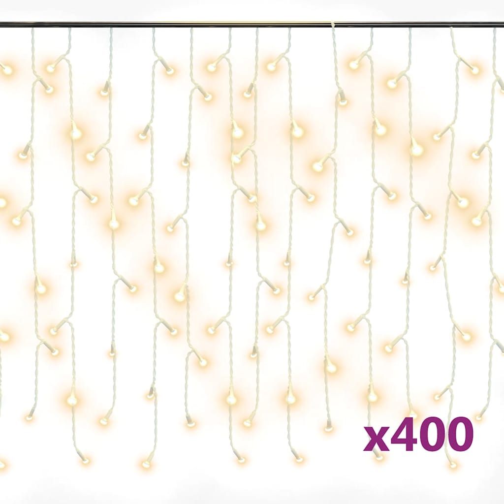 vidaXL LED Curtain Icicle Lights 393.7" 400 LED Warm White 8 Function