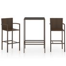 vidaXL 3 Piece Patio Bar Set Poly Rattan Brown