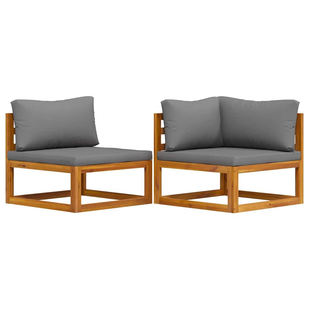 vidaXL 2 Piece Sofa Set with Dark Grey Cushions Solid Acacia Wood