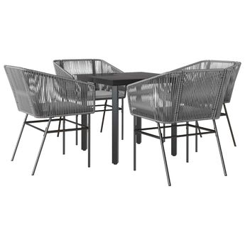 vidaXL 5 Piece Garden Dining Set with Cushions Grey Poly Rattan Glass