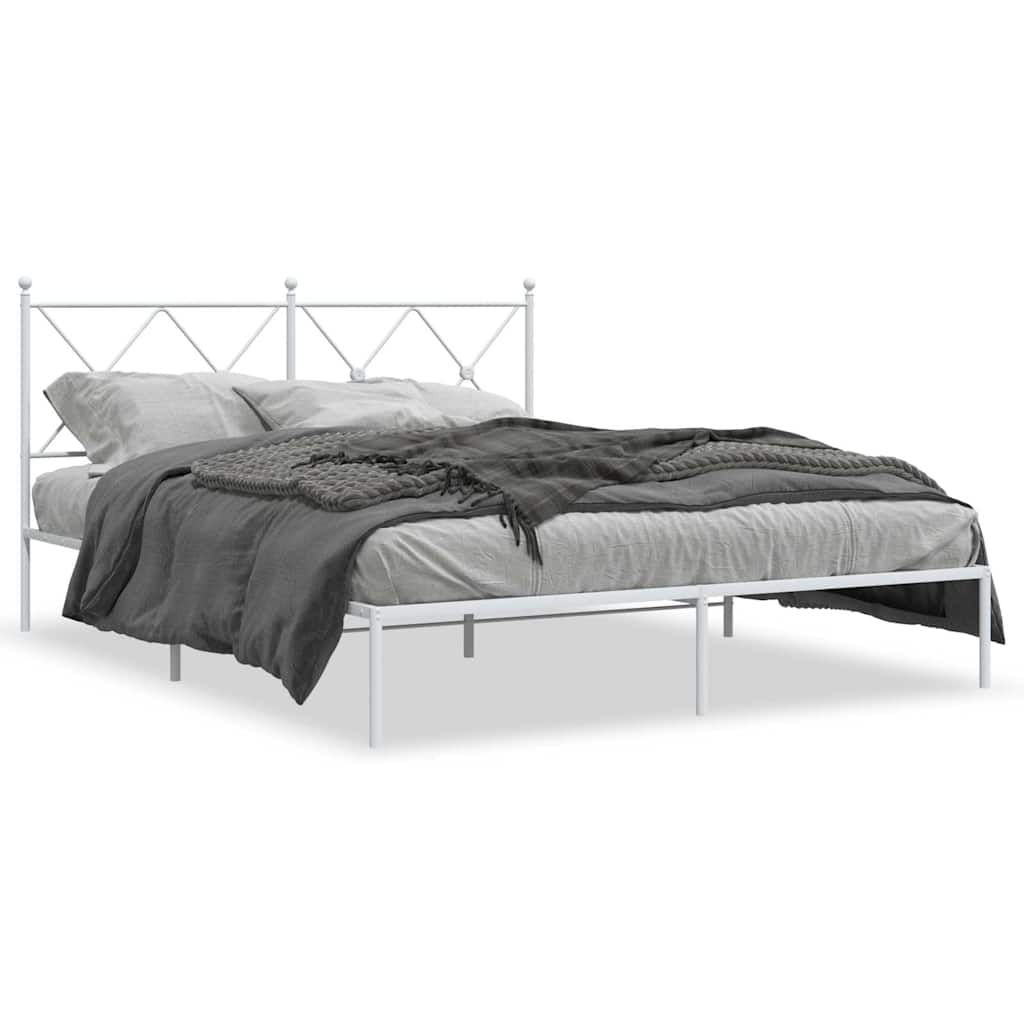vidaXL Metal Bed Frame without Mattress with Headboard White 59.1"x78.7"