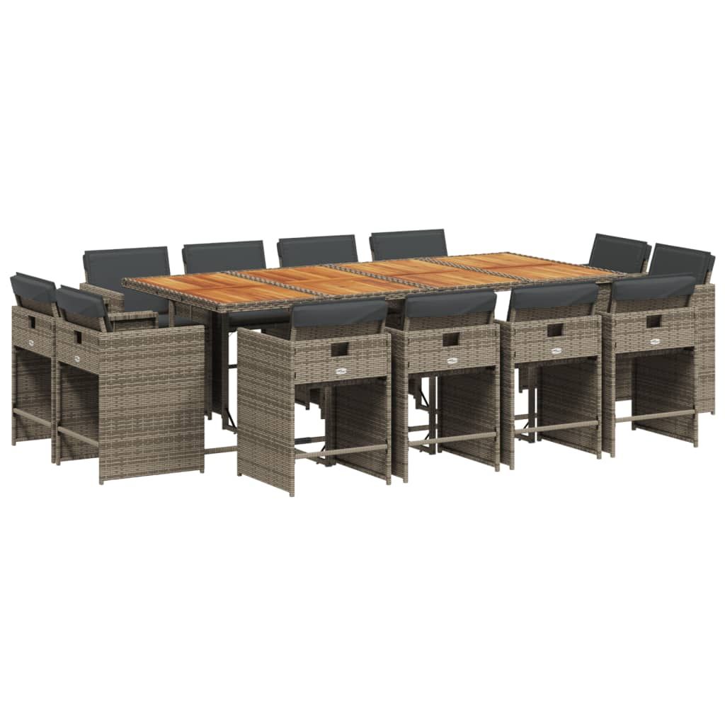 vidaXL 13 Piece Patio Dining Set with Cushions Gray Poly Rattan
