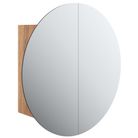 vidaXL Bathroom Cabinet with Round Mirror&LED Oak 15.7"x15.7"x6.9"