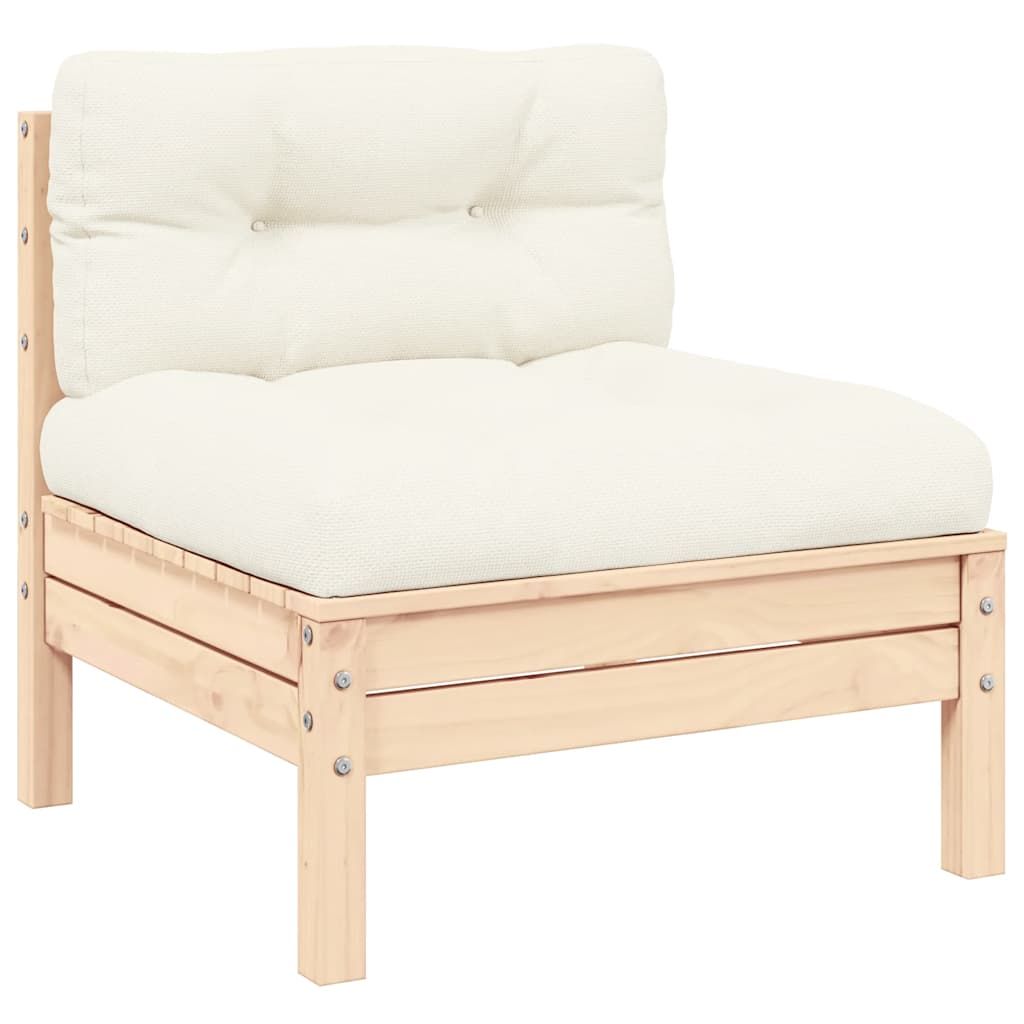 vidaXL Patio Middle Sofa with Cream Cushions Solid Pinewood