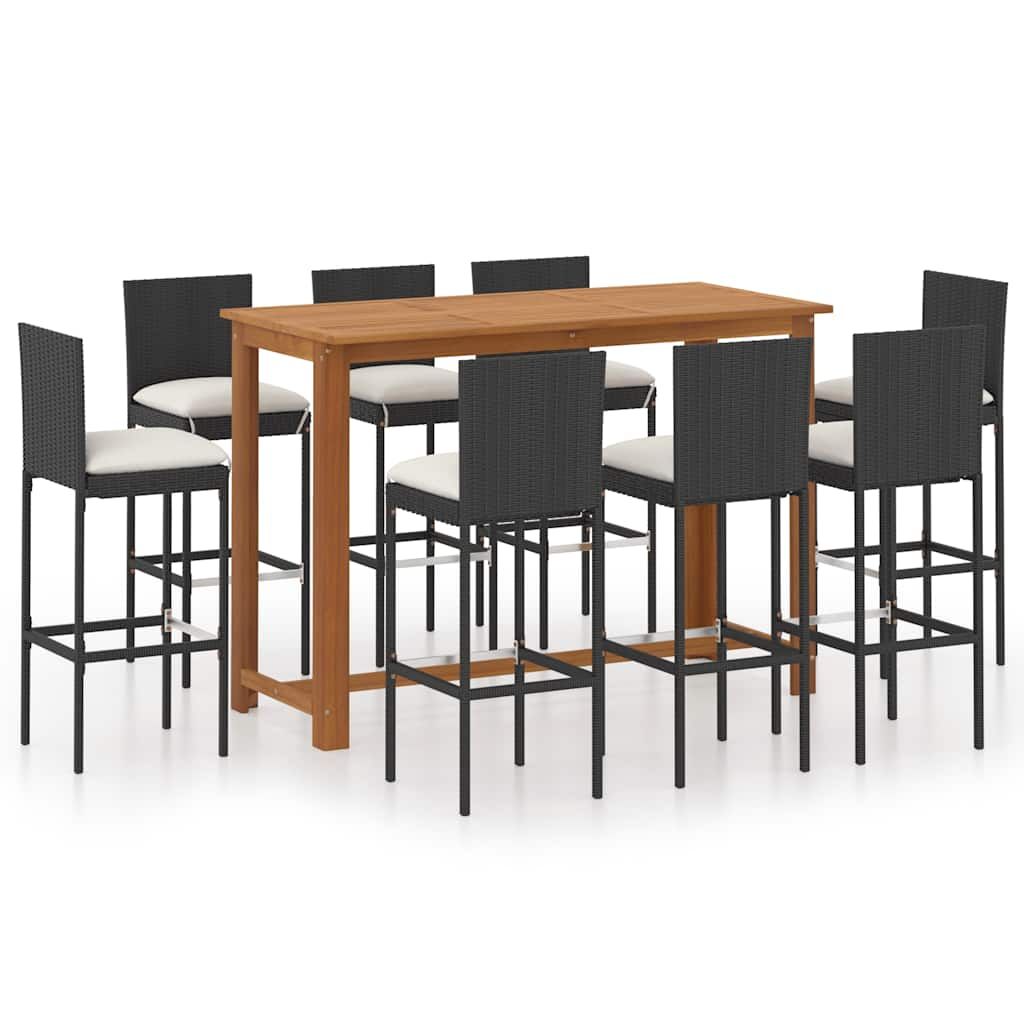 vidaXL 9 Piece Patio Bar Set with Cushions Black