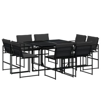 vidaXL 9 Piece Patio Dining Set with Cushions Black Textilene