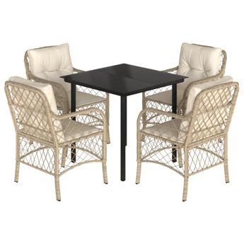 vidaXL 5 Piece Garden Dining Set with Cushions Beige Poly Rattan