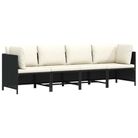 vidaXL 4-Seater Patio Sofa with Cushions Black Poly Rattan