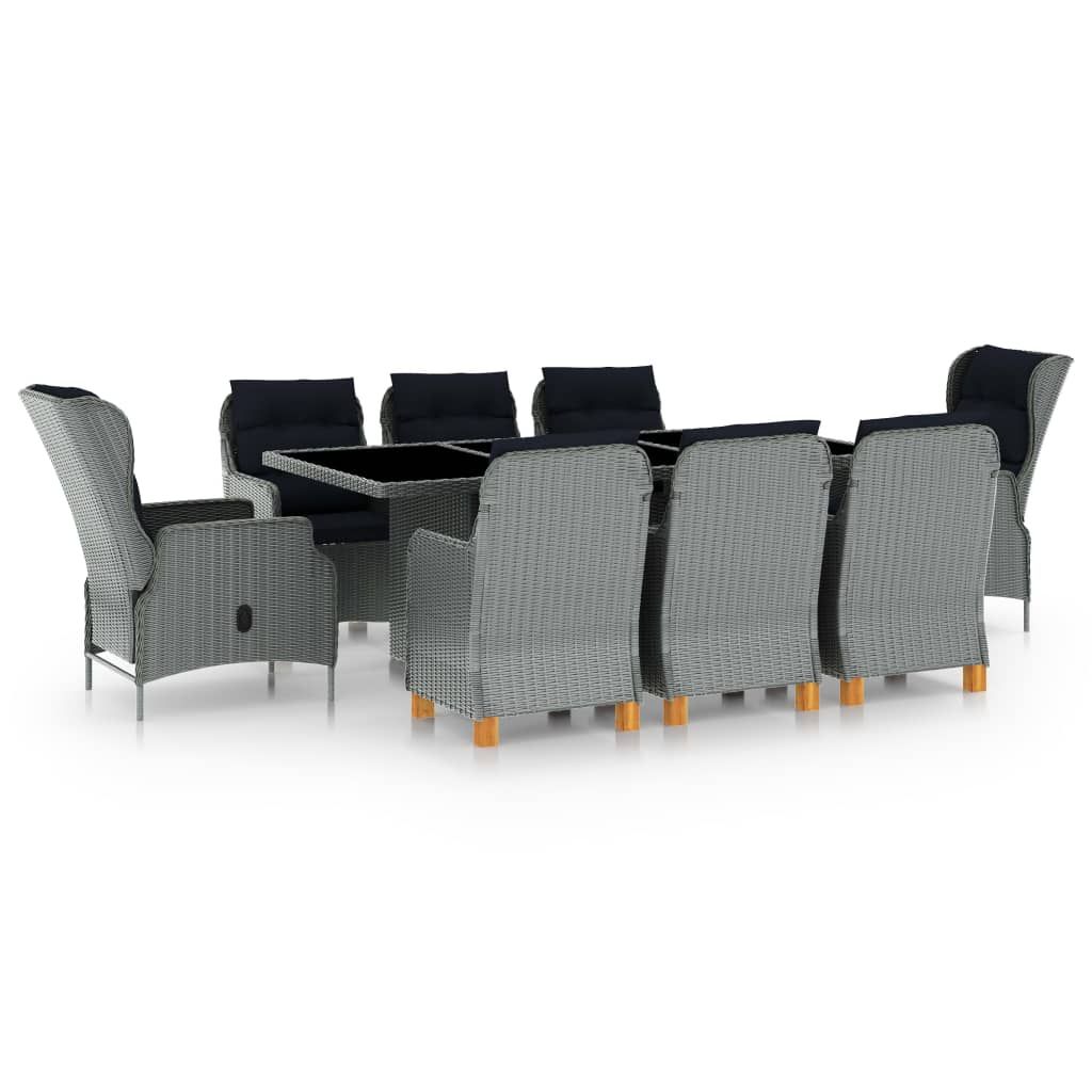 vidaXL 9 Piece Patio Dining Set with Cushions Poly Rattan Light Gray