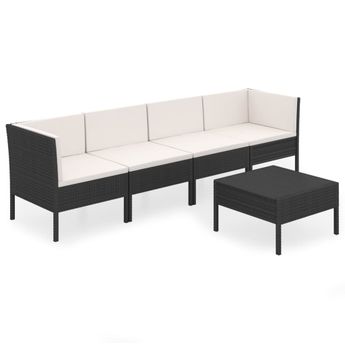 vidaXL 5 Piece Patio Lounge Set with Cushions Poly Rattan Black