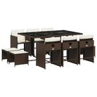vidaXL 11 Piece Patio Dining Set with Cushions Brown Poly Rattan