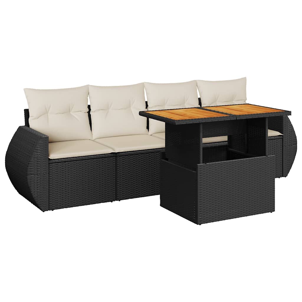 vidaXL 5 Piece Garden Sofa Set with Cushions Black Poly Rattan