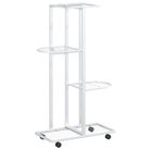 vidaXL 4-Floor Flower Stand with Wheels 17.3"x9.1"x31.5" White Iron