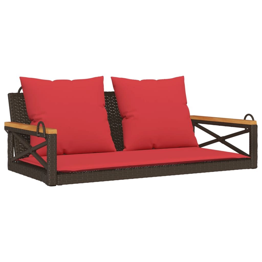 vidaXL Swing Bench with Cushions Brown 42.9"x24.4"x15.7" Poly Rattan