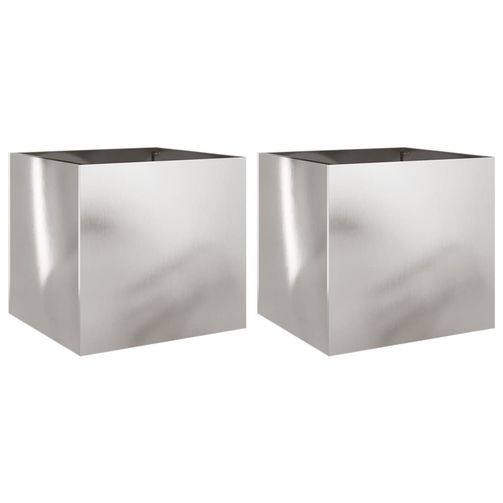 vidaXL Planters 2 pcs Silver 16.5"x15.7"x15.4" Stainless Steel