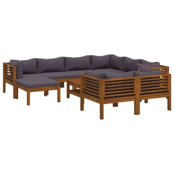 vidaXL 10 Piece Garden Lounge Set with Cushion Solid Acacia Wood