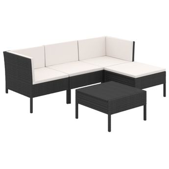 vidaXL 5 Piece Patio Lounge Set with Cushions Poly Rattan Black