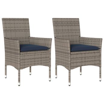 vidaXL Patio Chairs with Cushions 2 pcs Grey Poly Rattan
