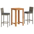 vidaXL 3 Piece Patio Bar Set Gray Solid Wood Acacia and Poly Rattan