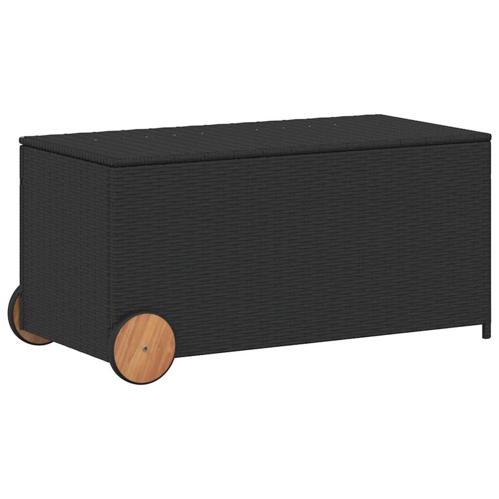 vidaXL Garden Storage Box with Wheels Black 50.2 Gal Poly Rattan