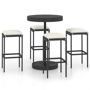 vidaXL 5 Piece Patio Bar Set with Cushions Poly Rattan Black