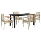 vidaXL 5 Piece Patio Dining Set with Cushions Beige Poly Rattan
