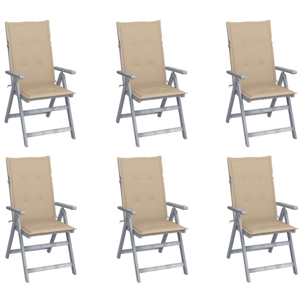 vidaXL Garden Reclining Chairs 6 pcs with Cushions Solid Acacia Wood