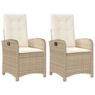 vidaXL Reclining Garden Chairs 2 pcs with Cushions Beige Poly Rattan