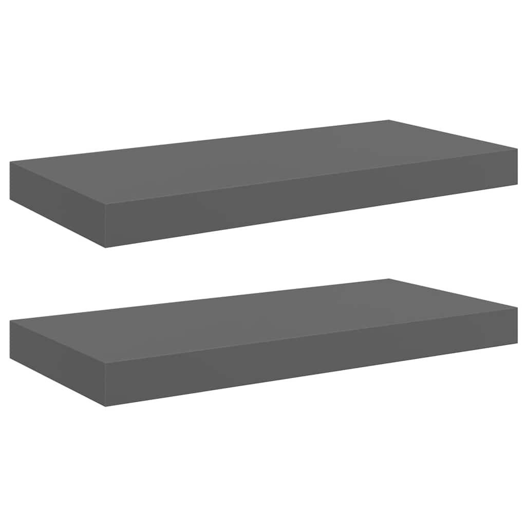 vidaXL Floating Wall Shelves 2 pcs High Gloss Grey 50x23x3.8 cm MDF