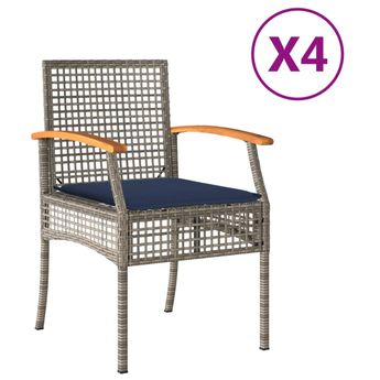vidaXL Garden Chairs with Cushions 4 pcs Grey Poly Rattan Acacia Wood