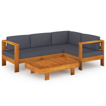 vidaXL 5 Piece Patio Lounge Set with Dark Gray Cushions Acacia Wood