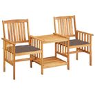 vidaXL Patio Chairs with Tea Table and Cushions Solid Acacia Wood