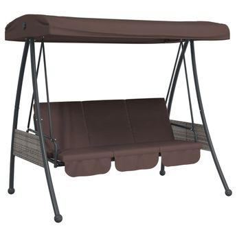 vidaXL Garden Swing Bench with Adjustable Canopy Coffee Brown Steel