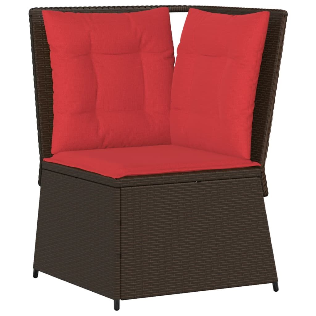 vidaXL Garden Sofa Corner with Cushions Brown Poly Rattan