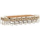 vidaXL 17 Piece Patio Dining Set with Cushions Beige Poly Rattan