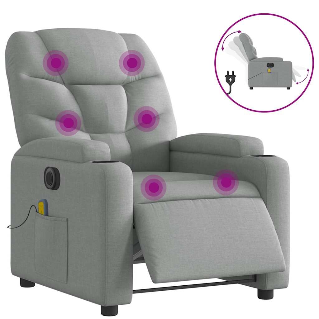 vidaXL Electric Massage Recliner Chair Light Gray Fabric