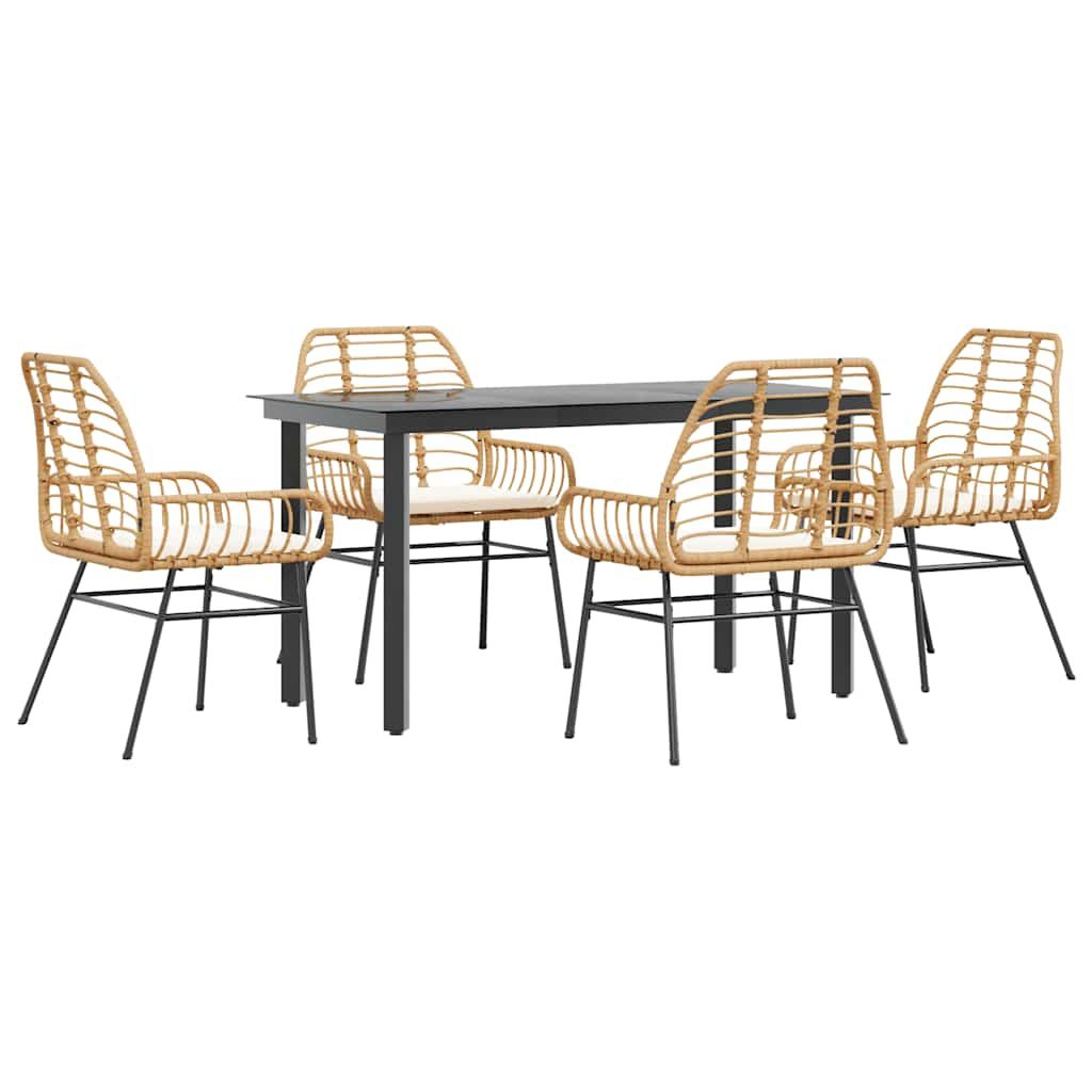 vidaXL 5 Piece Garden Dining Set with Cushions Brown Poly Rattan Glass